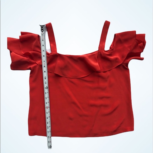 JCrew Off The Shoulder Orange 100% Silk Top With Straps & Frills Size 8 - Picture 4 of 16